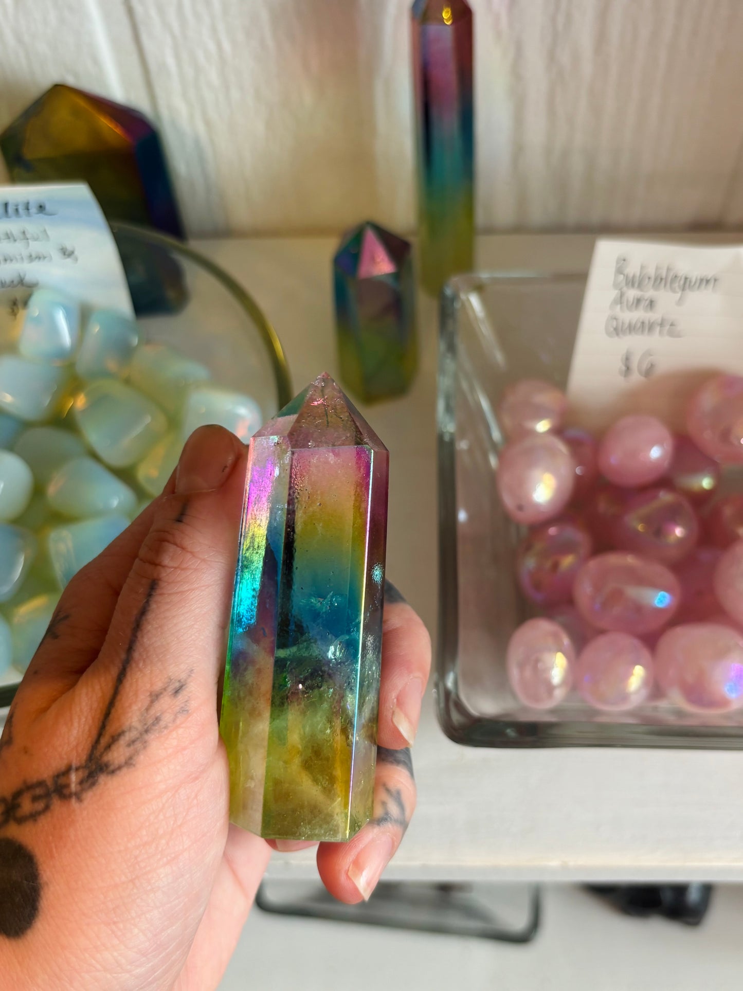 Rainbow Aura Quartz Tower