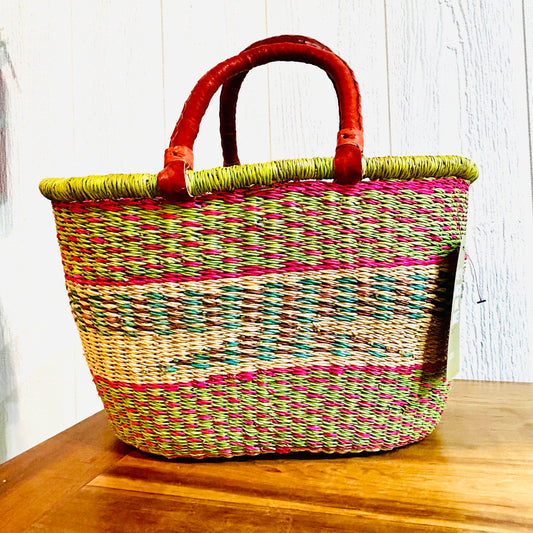 Handwoven Grass Basket ~ Oval Flat Bottom