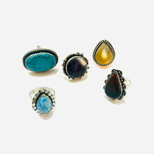 Boho Gemstone Rings Silver Plate India