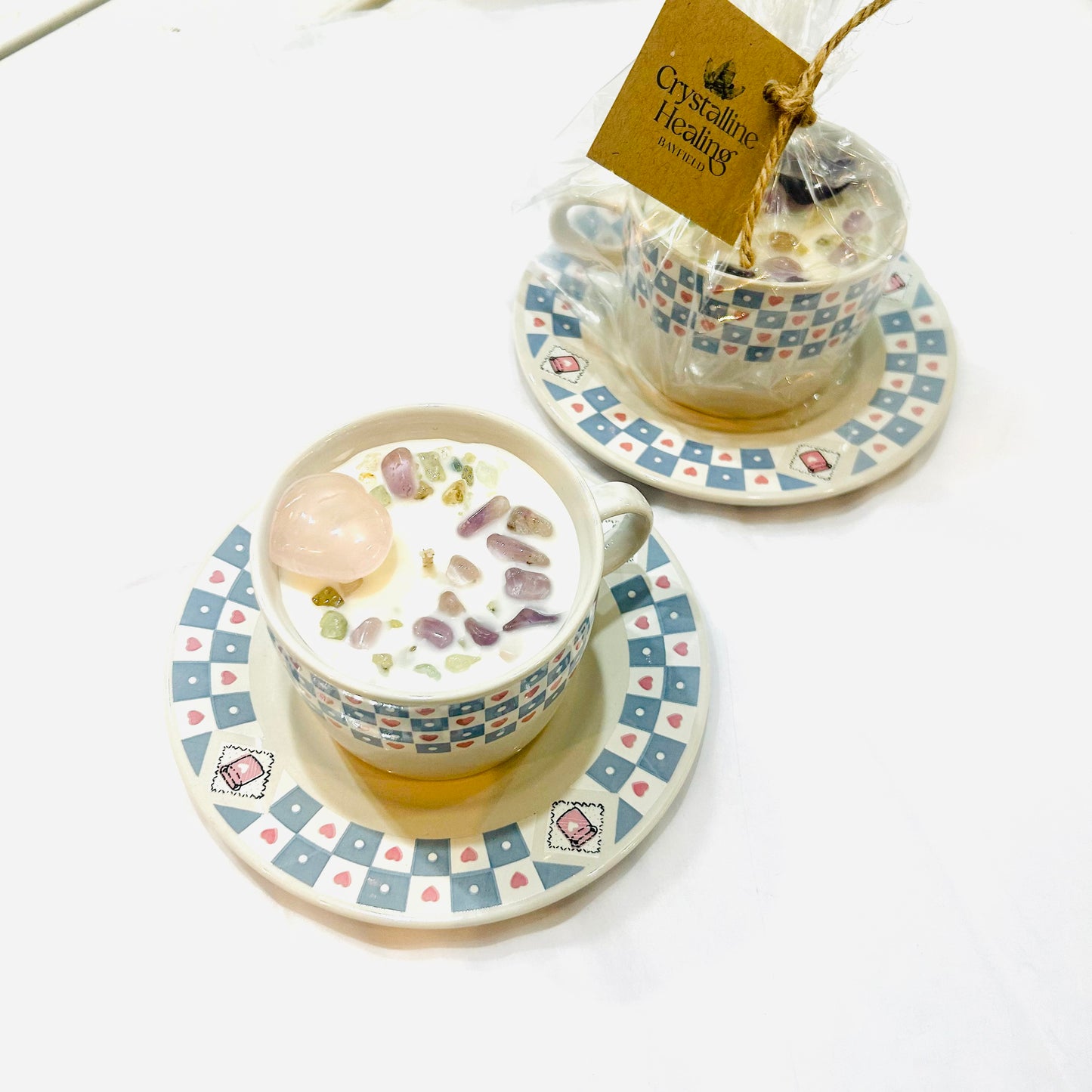 Love Tea Cup Soy Candles w/ Crystals