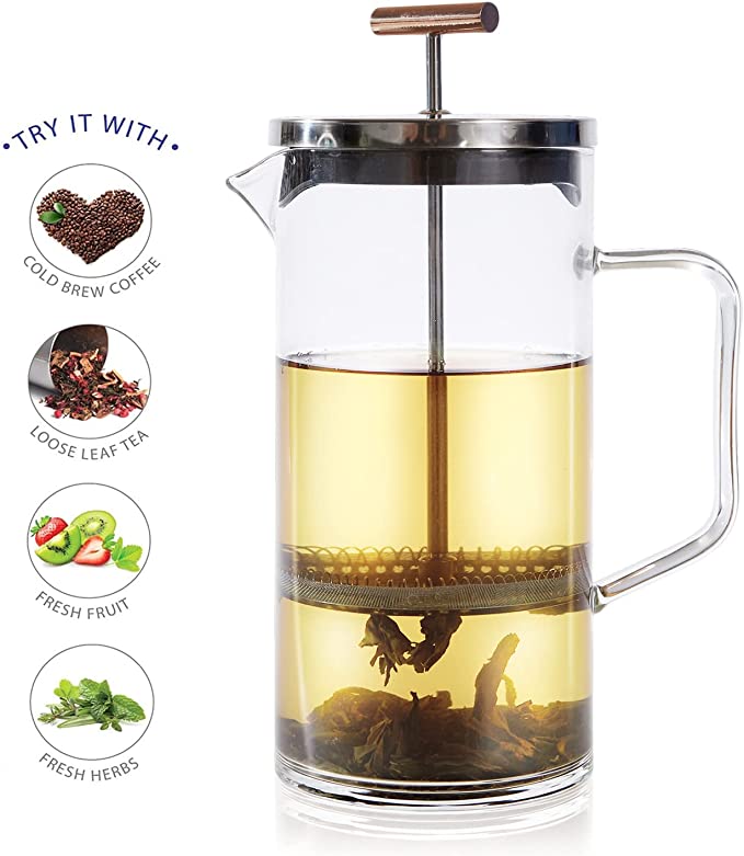 Teabloom Tea Press with Copper Pull Handle and Stainless Steel Filter 2cup/20oz